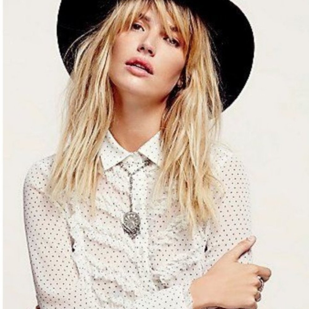 Free People Sheer Ruffled Tuxedo Blouse